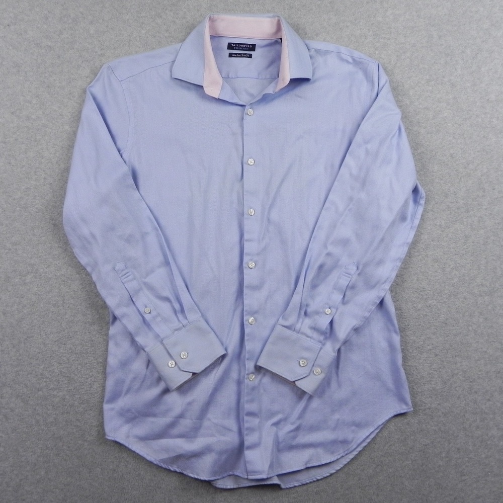 Tailorbyrd Shirt Mens 15.5 32/33 Non Iron Trim Fit Button Up Blue Long Sleeve